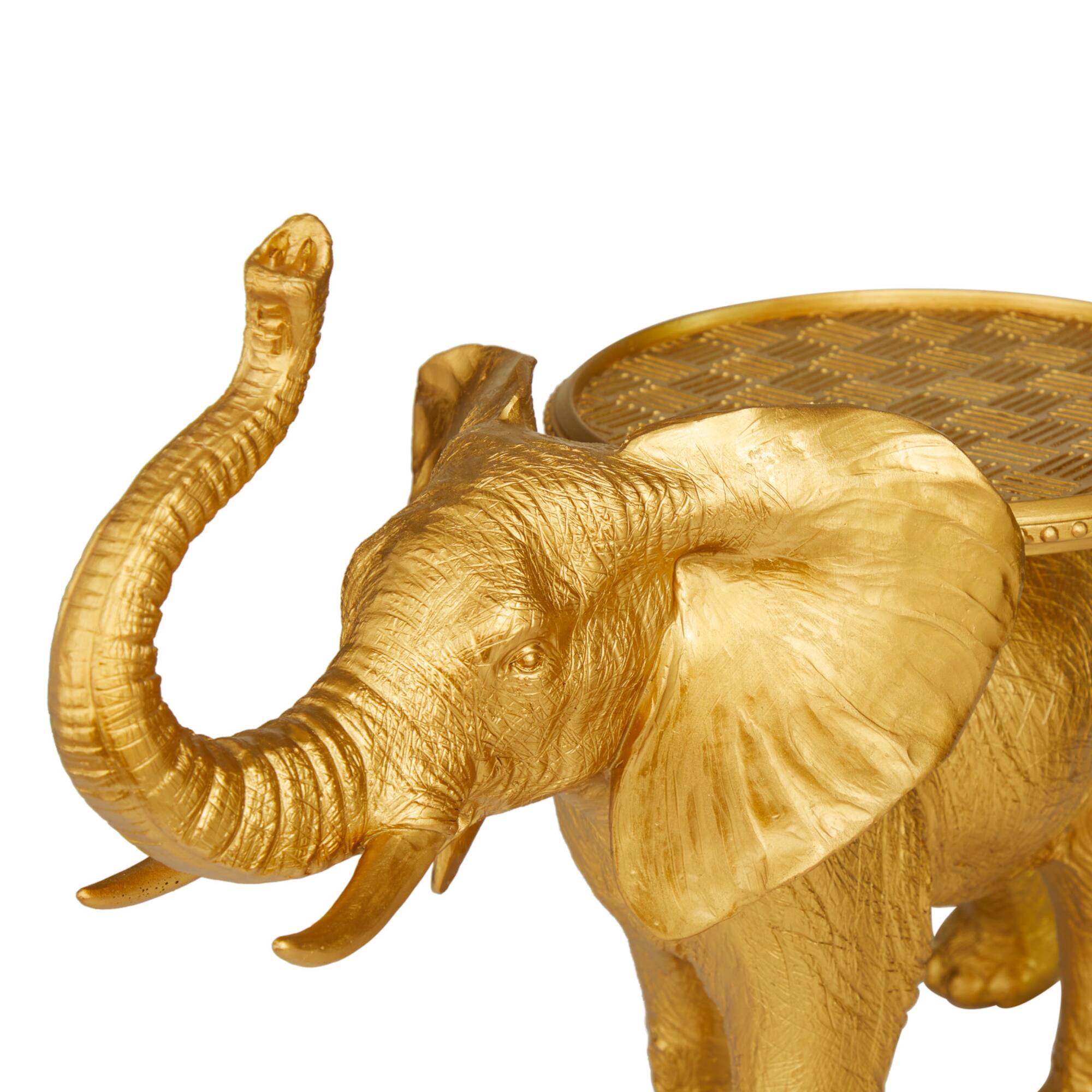 Gold Resin Eclectic Tray Elephant Sculpture, Set of 18" x 22" x 11"